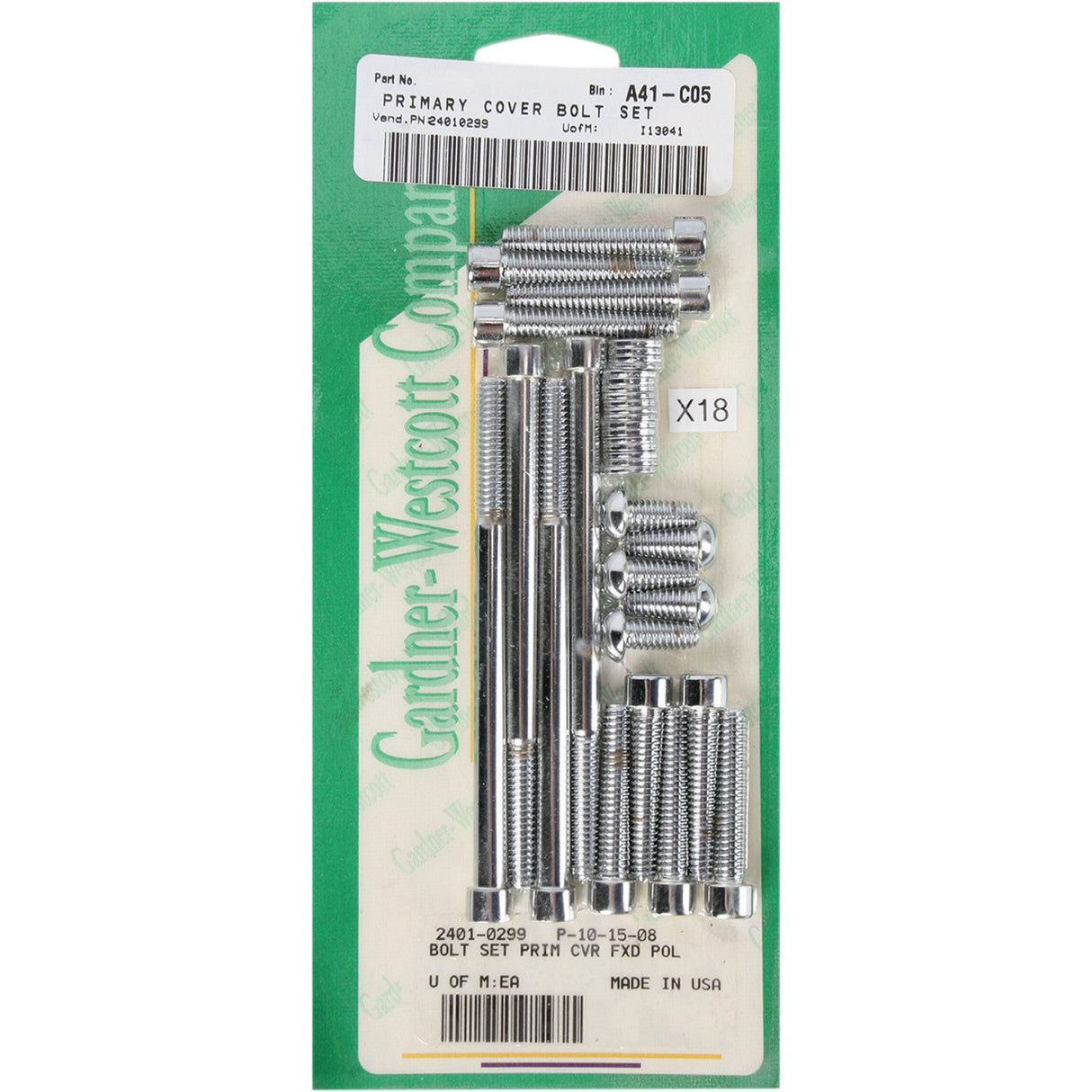 GARDNER-WESTCOTT 2401-0299 P-10-15-08 Primary and Derby Cover Bolt Kit Bolt Kit - Primary/Derby Cover - Socket-Head - Chrome