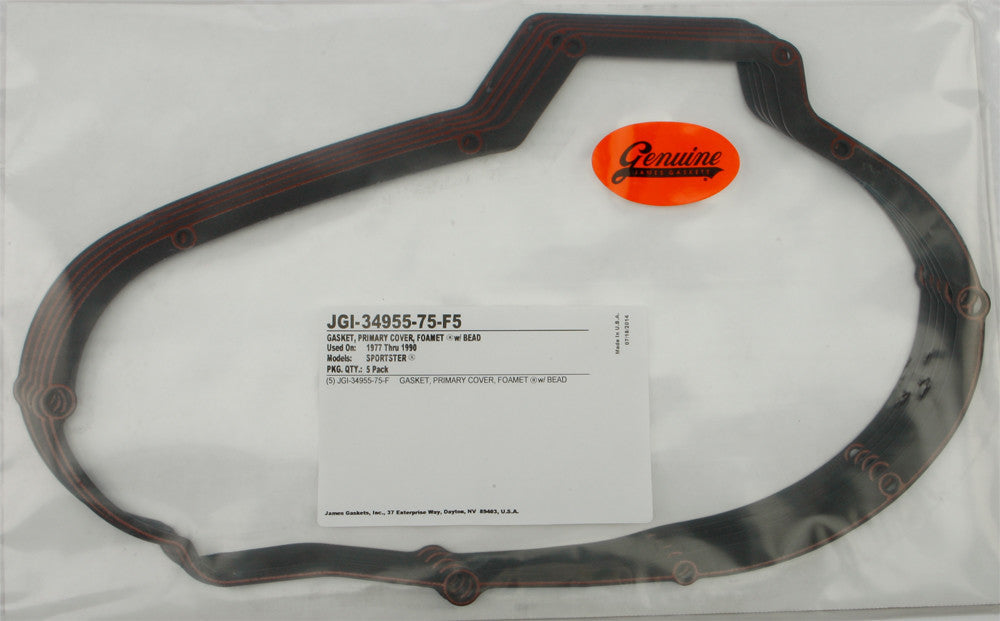James Gasket James Gaskets Gasket Primary Cover XL Foam W Bead 5/PK - 34955-75-F5 For Harley Sportster 1977-1990