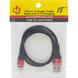 RIDEPOWER 3807-0715 RPUSBLHT18 18" Male USB to Male Lightning Phone Charging Cable 3.0 Male USB to Male Lightning Cable - Phone - Charger - 18" - Black/Red
