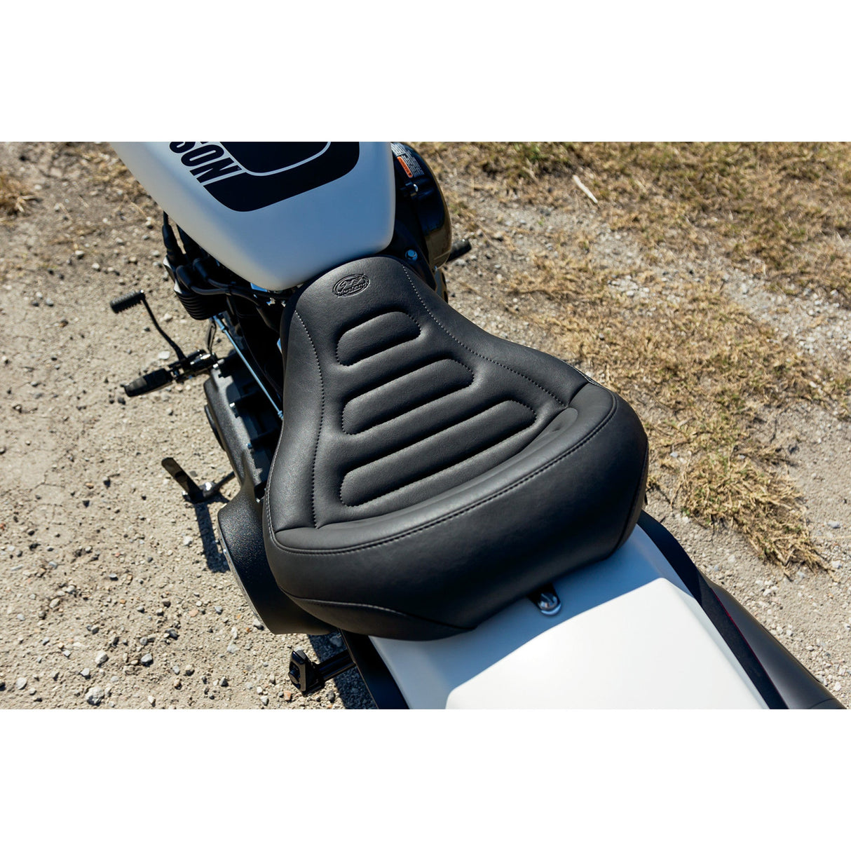 Mustang MX Tour Solo Seat Without Driver Backrest Black Trapezoid Stitch Fxfb Fxfbs - 75887 For Harley Softail 2018-2021