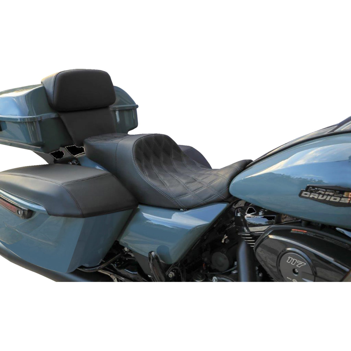 Danny Gray Weekday™ 2-Up Seat Double Diamond Gray Stitch - FA-DGE-0332 For Harley Touring 2023-2026