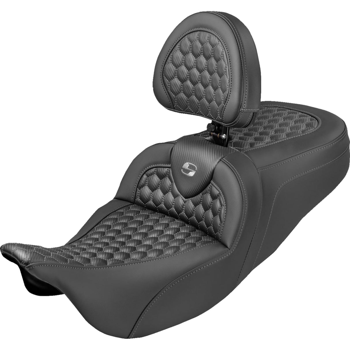 SADDLEMEN 0801-2363 808-07B-189B2 Roadsofa™ Seat honeycomb stitch - gray stitch - with backrest - flh/flt '08-'25