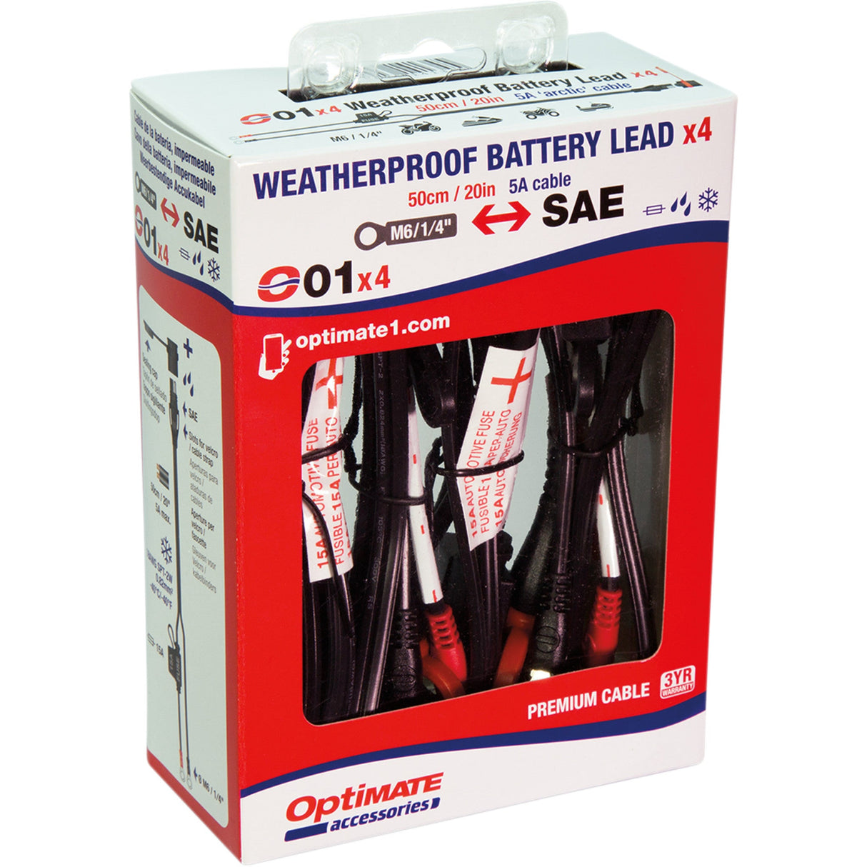 TECMATE 3807-0424 O-01X4 1/4" Eyelet Battery Connection Lead Optimate™ Permanent Battery Lead - 4 Pack