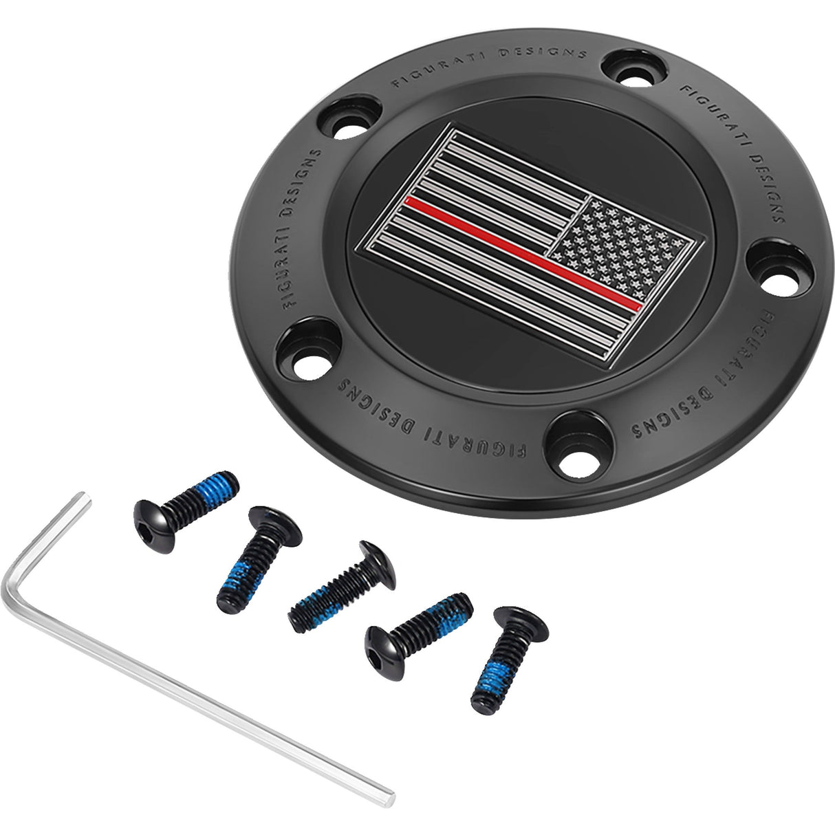 Figurati Designs Timing Cover 5 Hole Red Line American Flag Black - FD75-TC-5H-BLK For Harley Motorcycles 1999-2017