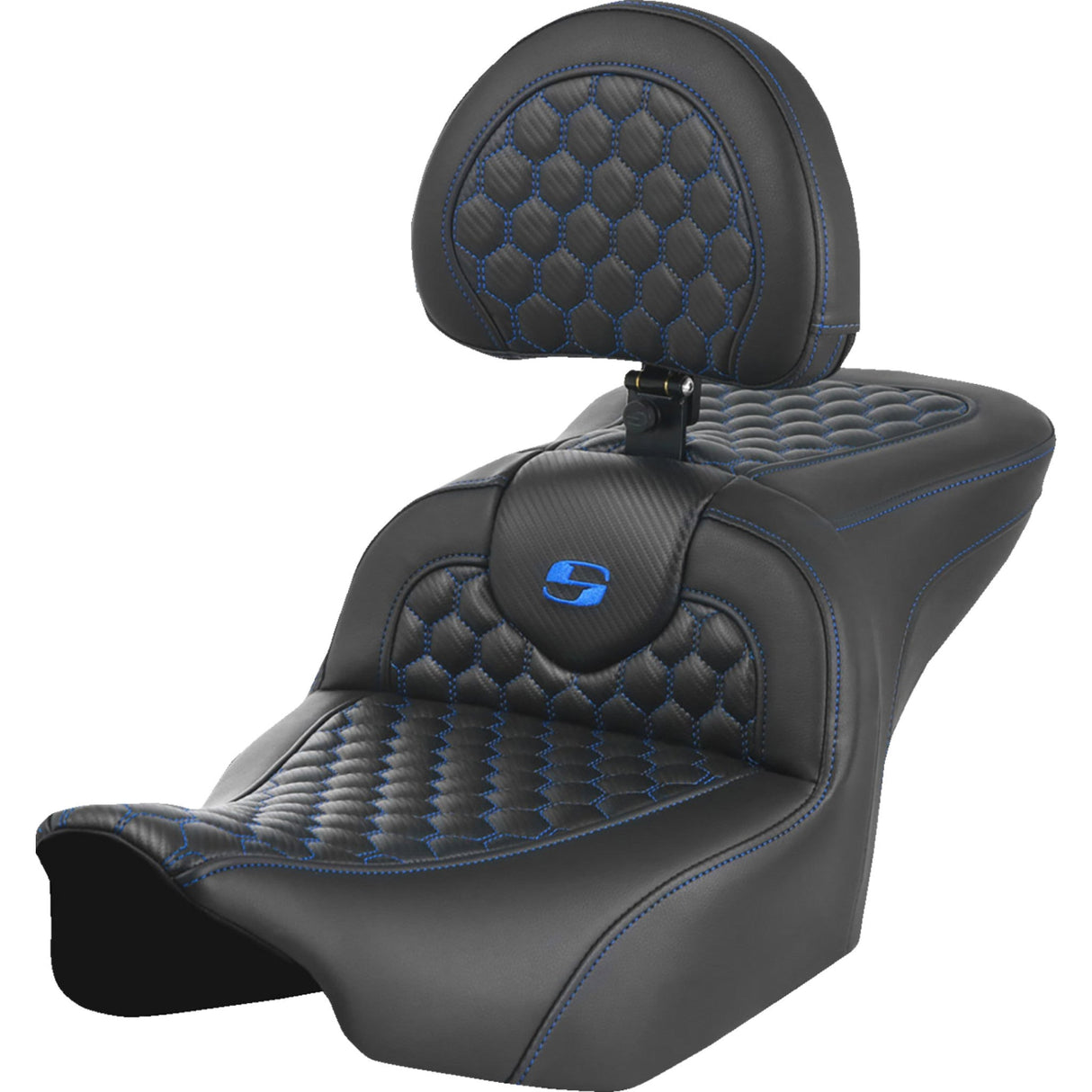 Saddlemen Honeycomb Roadsofa™ Seat With Backrest Honeycomb Blue Stitch - 823-07-189B1 For Harley Touring 2023-2026
