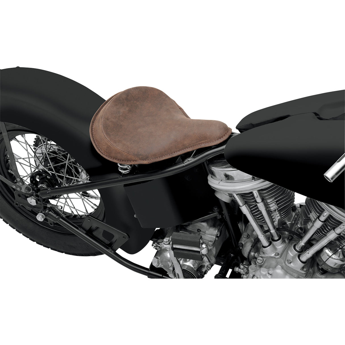 DRAG SPECIALTIES SEATS 0806-0050 Large Spring Solo Seat Seat - Spring Solo - Large - Distressed Brown Leather/Perimeter Stitch