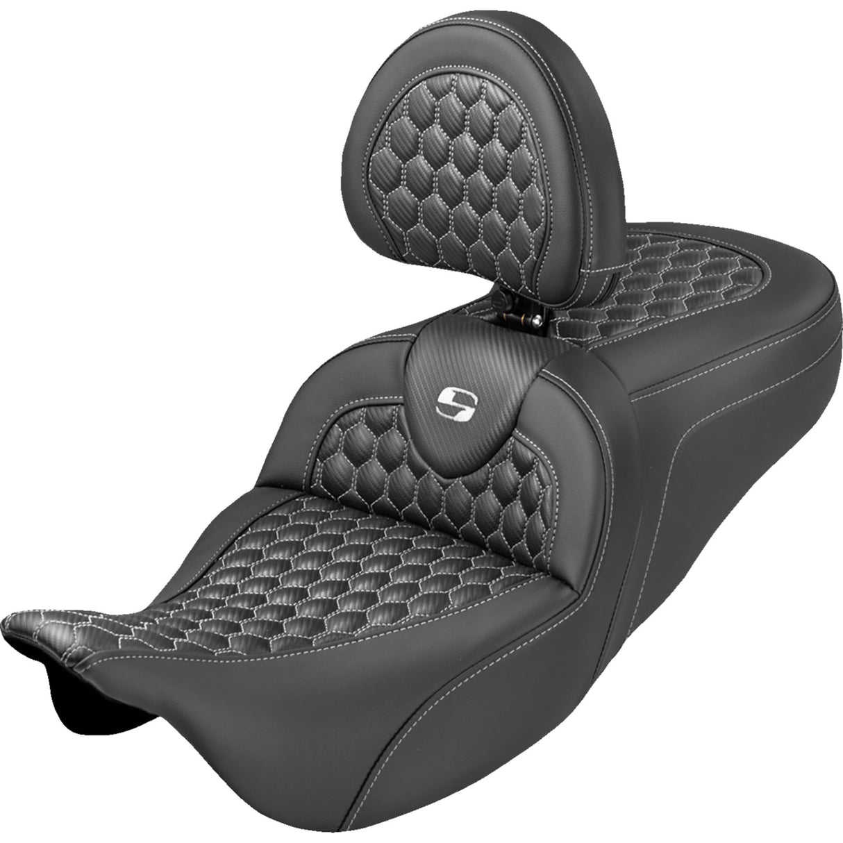 SADDLEMEN 0801-2365 808-07B-189B6 Roadsofa™ Seat honeycomb stitch - white stitch - with backrest - flh/flt '08-'25