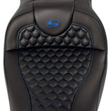 Saddlemen Honeycomb Roadsofa™ Seat Honeycomb Blue Stitch With Backrest - 808-07B-189B1 For Harley Touring 2008-2025