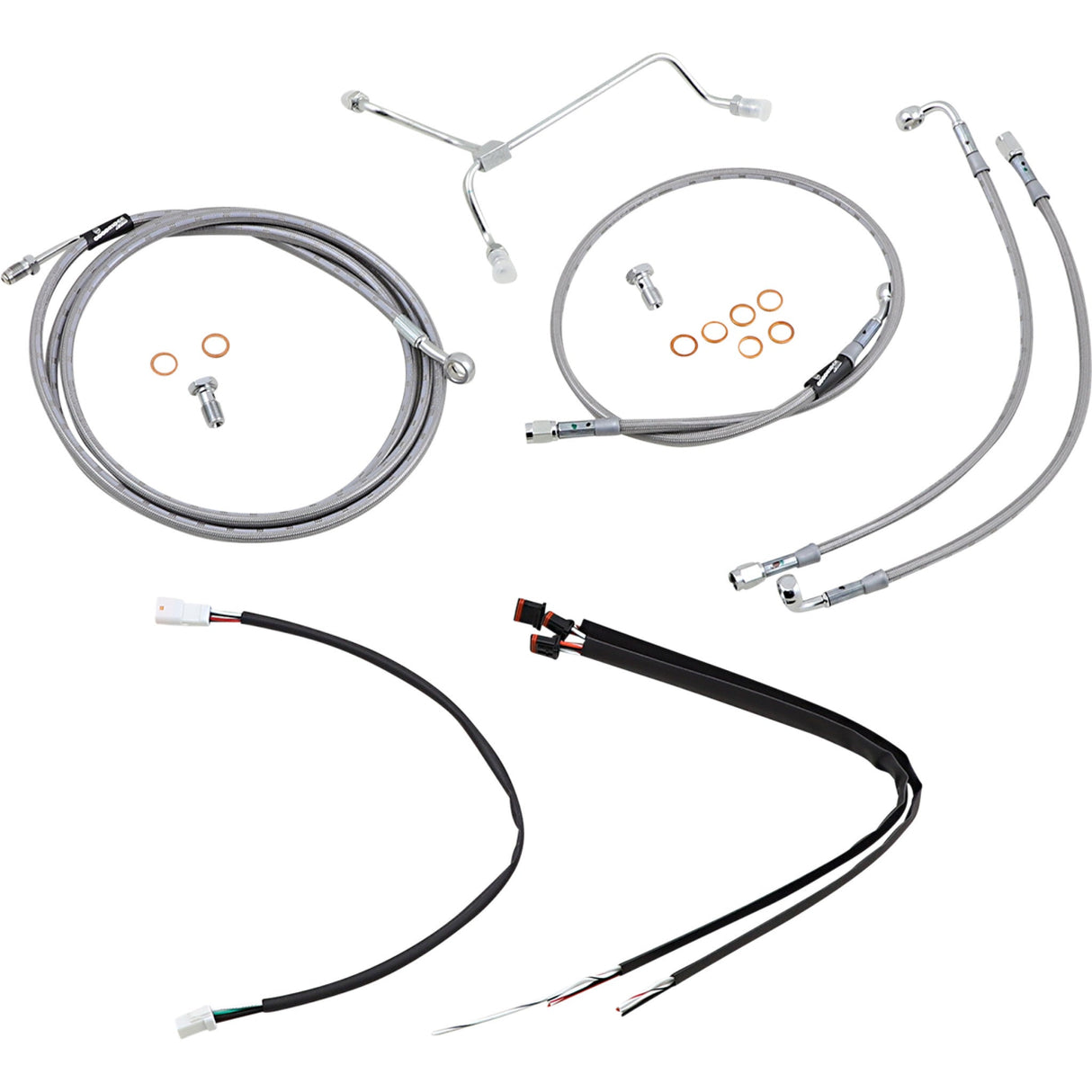 BURLY BRAND 0610-2068 B30-1164 Complete Stainless Braided Handlebar Cable/Brake Line Kit - 14" Ape Hanger Handlebars