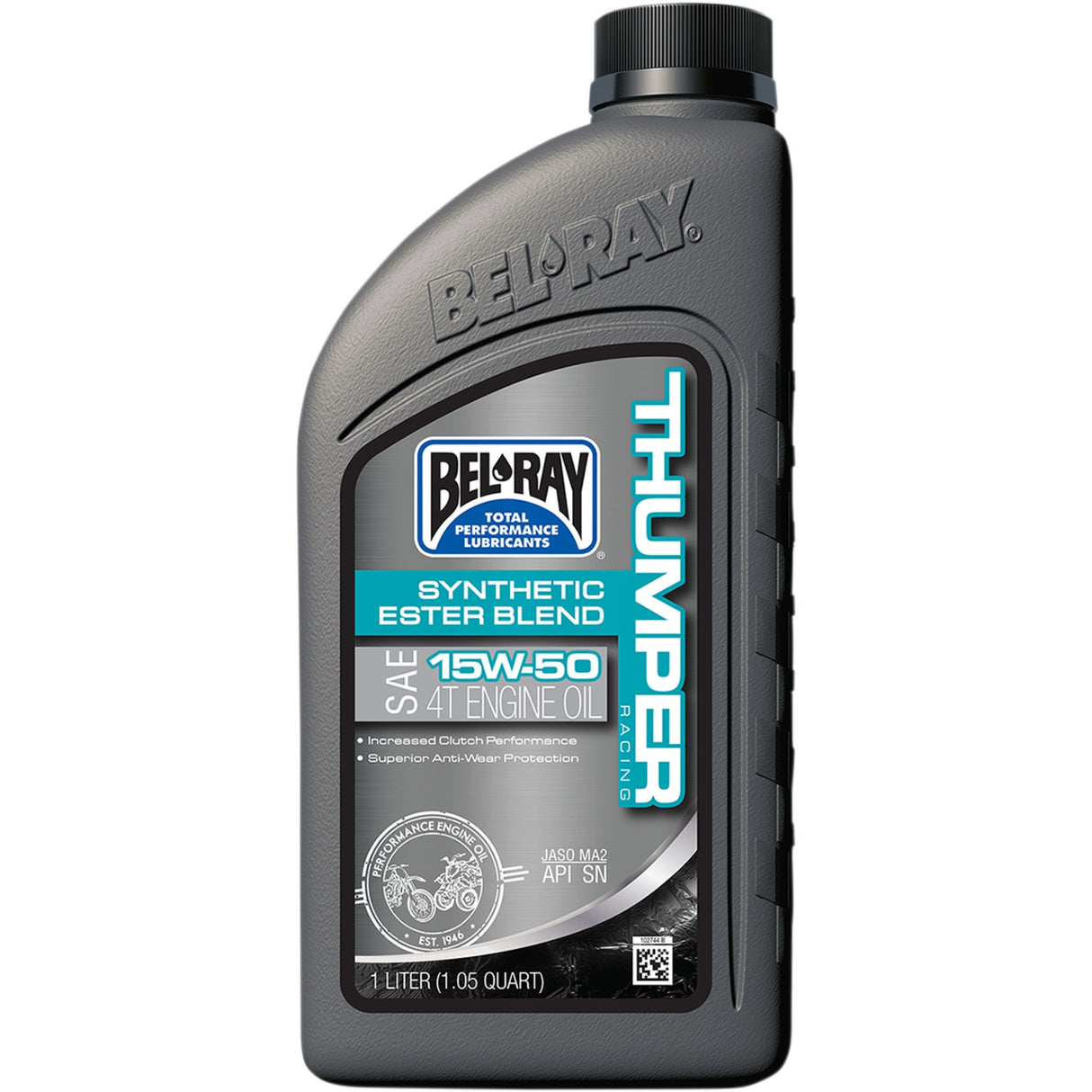 BEL-RAY 3601-0165 99530-B1LW Thumper® Racing Synthetic Ester Blend 4T Engine Oil Thumper Synthetic Blend 4T Oil - 15W-50 - 1L