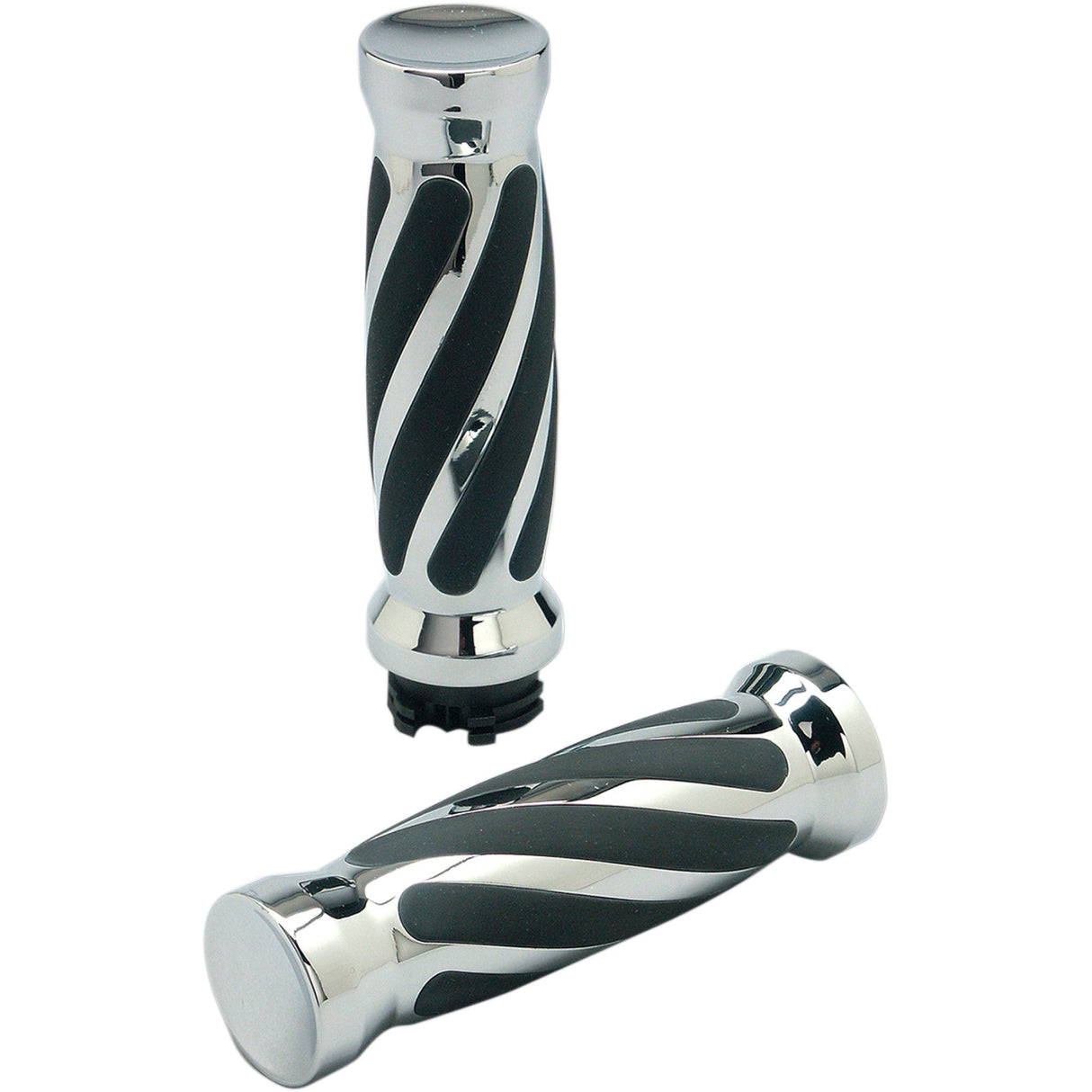 PRO-ONE Perf.mfg. Custom Twisted Rubber Grips TBW Chrome - 490011 For Harley Motorcycles 2008-2020