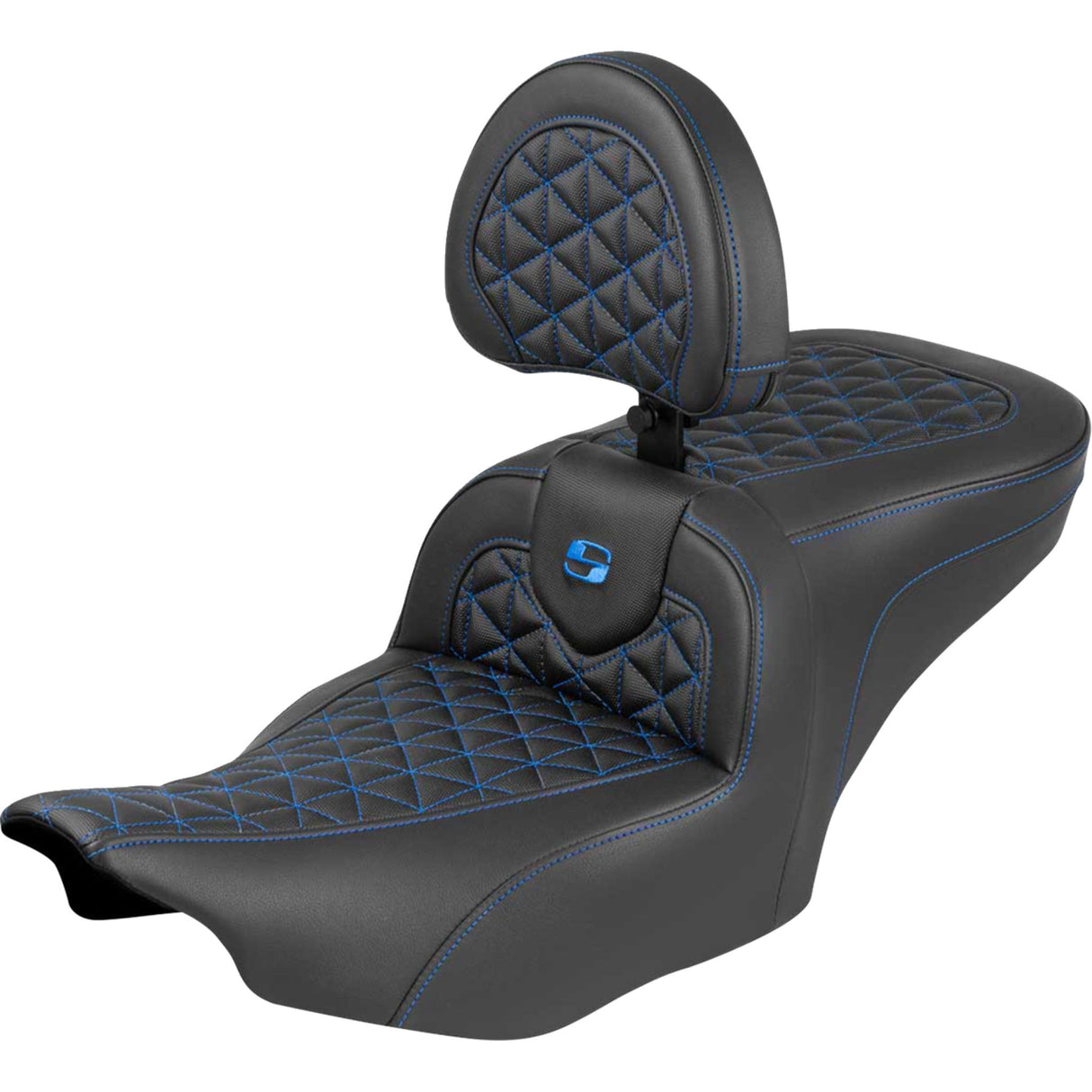 Saddlemen Roadsofa™ Standard Reach Seat With Backrest Blue Stitch - 823-07-210B1 For Harley Touring 2023-2026