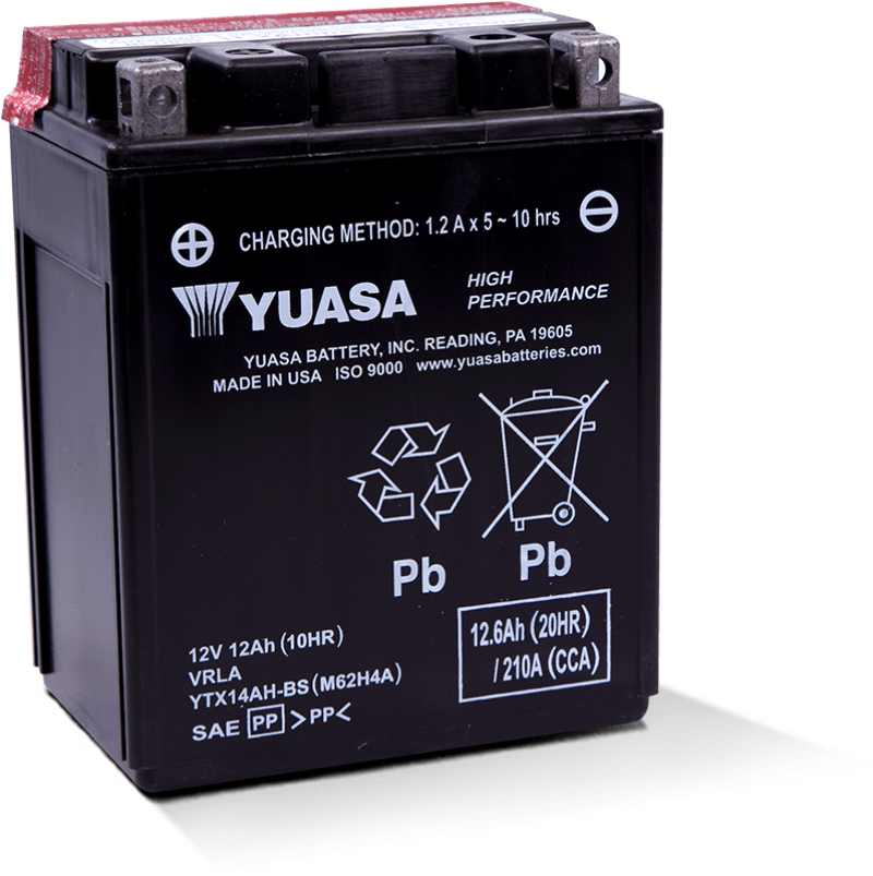Yuasa Battery YTX14AH-BS High Performance AGM 12-Volt Battery W Bottle - YUAM62H4A Yamaha ATV/UTV Models 1983-1995