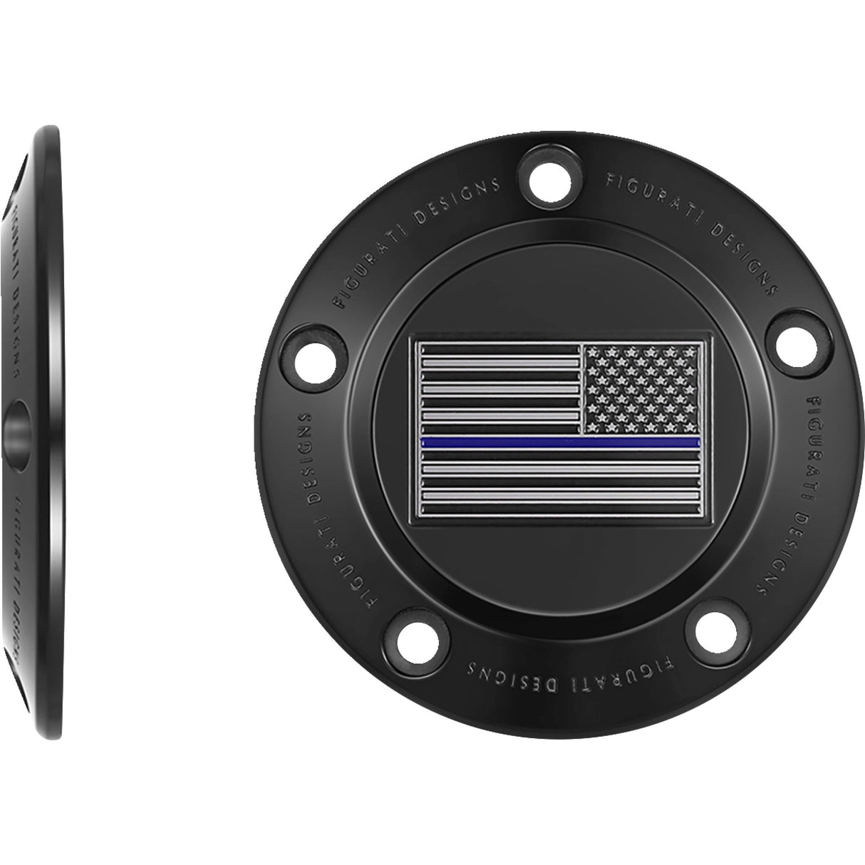 Figurati Designs Timing Cover 5 Hole Blue Line American Flag Black - FD71-TC-5H-BLK For Harley Motorcycles 1999-2017