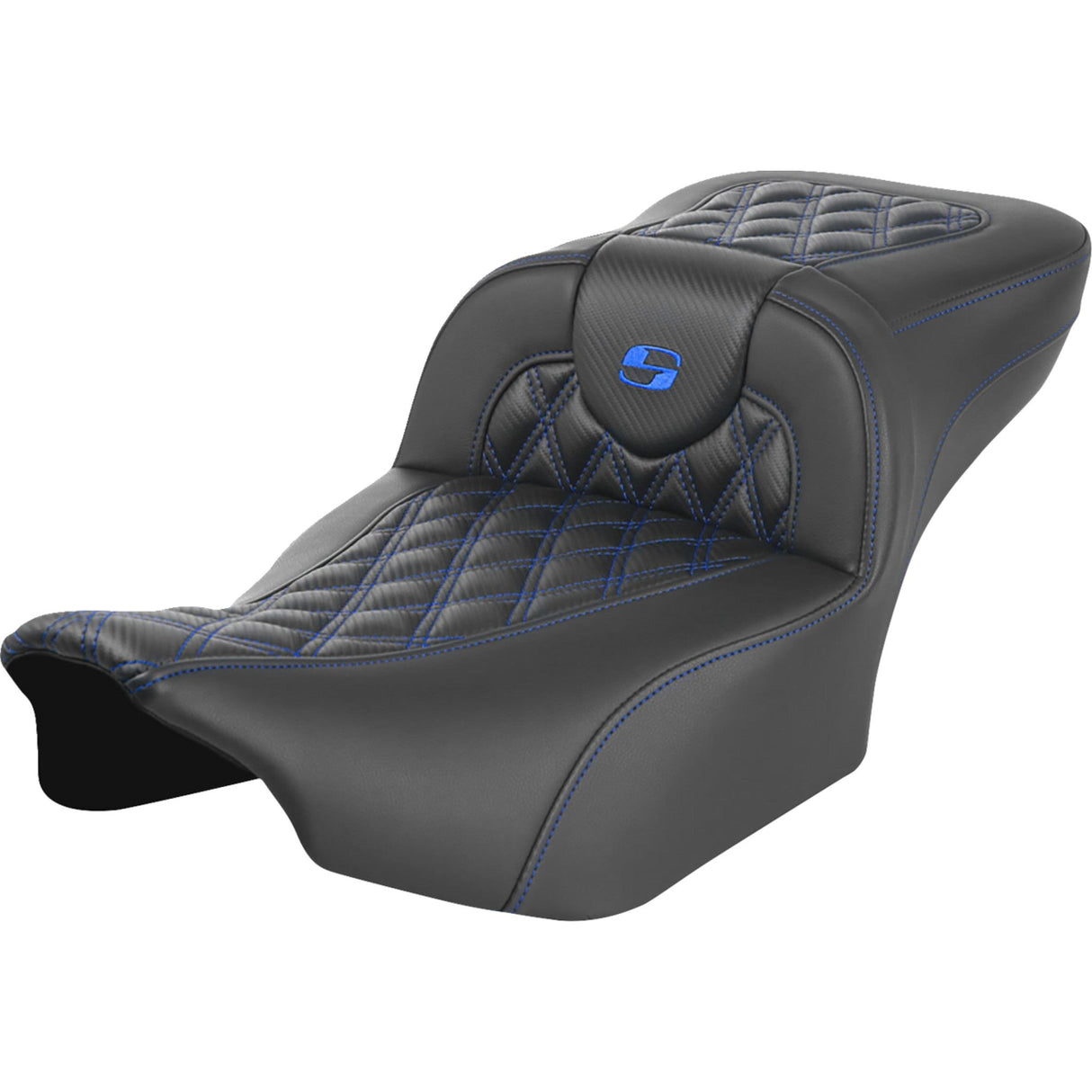 Saddlemen Roadsofa™ Extended Reach Seat Without Backrest Lattice Stitch Blue Stitch - 823-07-20701 For Harley Touring 2023-2026
