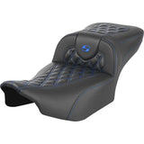 Saddlemen Roadsofa™ Extended Reach Seat Without Backrest Lattice Stitch Blue Stitch - 823-07-20701 For Harley Touring 2023-2026