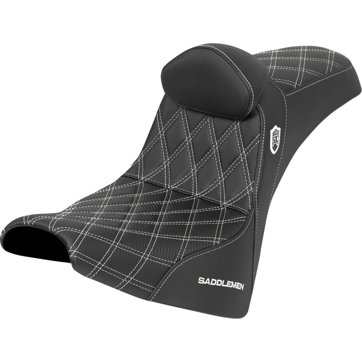 SADDLEMEN 0802-1696 SC81830DB6 Pro Series SDC Performance Grip Seat Pro Series SDC Performance Seat - w/ Backrest - White Stitch - Gripper - FXBB/FXST '18-'25