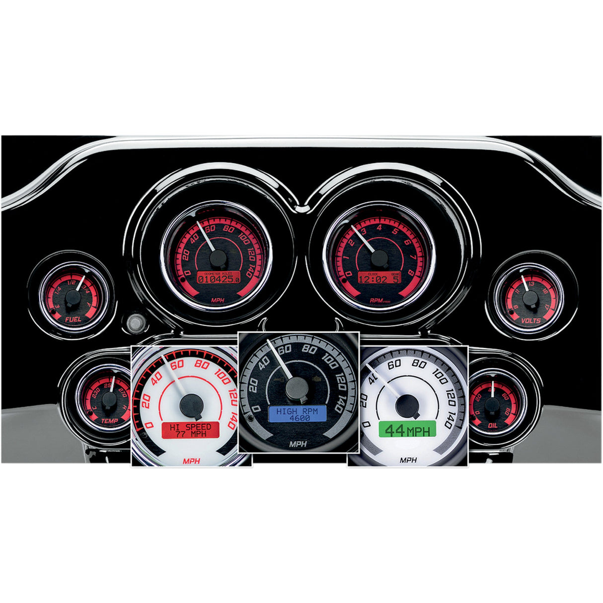 DAKOTA DIGITAL 2212-0569 MVX-8600-WG-K MVX-8K Series Analog/Digital Gauge Kit — 8600WGK Model - MVX-8K Series Analog/Digital 6-Gauge Kit - Black Bezel - White Face with Gray Background