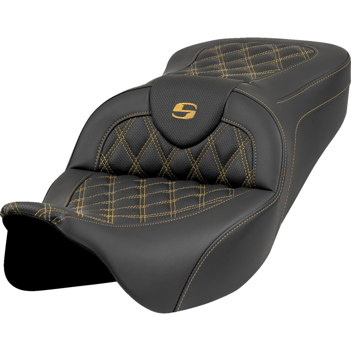 SADDLEMEN 0801-1988 808-07B-18207 Roadsofa™ Seat lattice stitch - gold stitch - w/o backrest - fl '08-'23