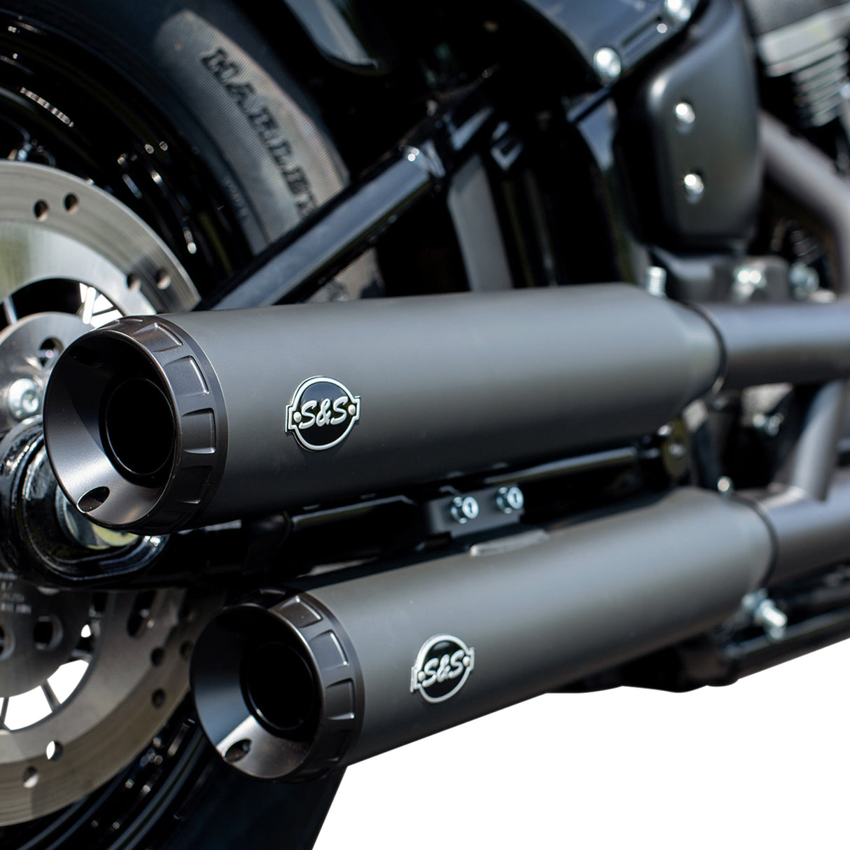 S&S Cycle Grand National Slip-On Mufflers Race Black Ceramic M8 Softail - 550-0737 For Harley Softail 2018-2023