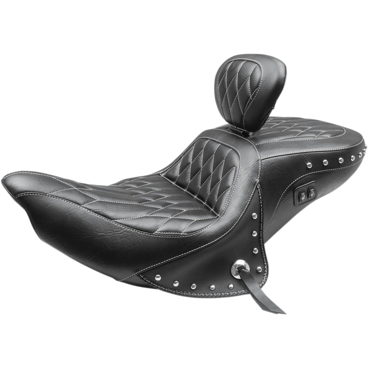 Mustang Heated One-Piece Touring Seat With Backrest Diamond - 79664WT For Indian 2014-2024