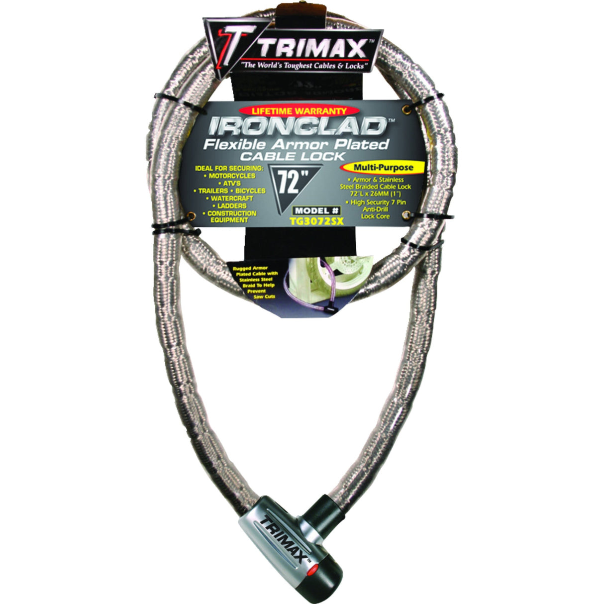 TRIMAX 4010-0011 TG3072SX Gladiator Series Armored Cable Braided Cable Lock - 72"