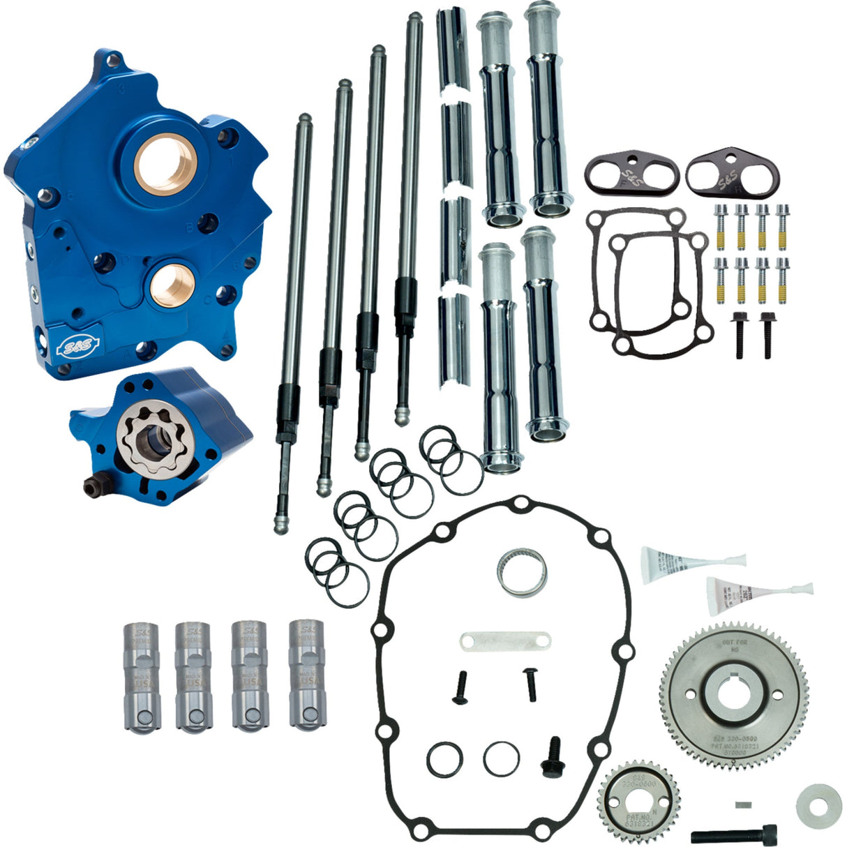 S&S CYCLE 0925-1683 310-1261A Cam Chest Kit without Cams for Gear Drive M8 Cam Chest - Water Cooled - Gear Drive - Chrome Pushrod Tubes - M8