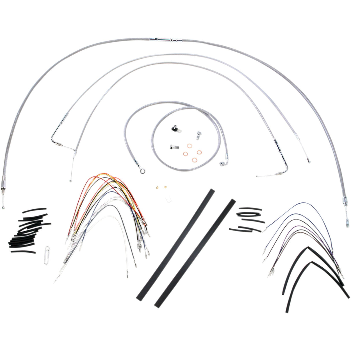 BURLY BRAND 0610-0713 B30-1052 Complete Stainless Braided Handlebar Cable/Brake Line Kit - 14" Ape Hanger Handlebars