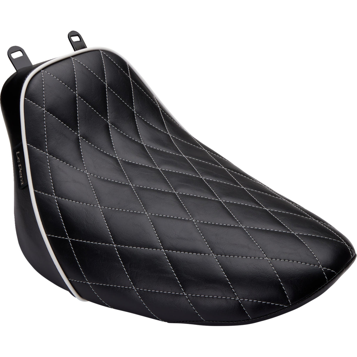 LePera Bare Bones Solo Seat Diamond Stitch With White Stitching Piping Black - LYX-007DMWTP For Harley Softail 2018-2023