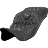 Saddlemen Extended Reach RoadSofa™ Seat Lattice Stitch Silver Stitch Without Backrest - 808-07B-18405 For Harley Touring 2008-2025
