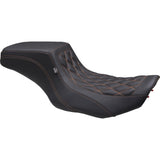 Mustang Double Diamond Squareback Seat Orange Stitch - 88416MO For Harley Touring 2023-2026
