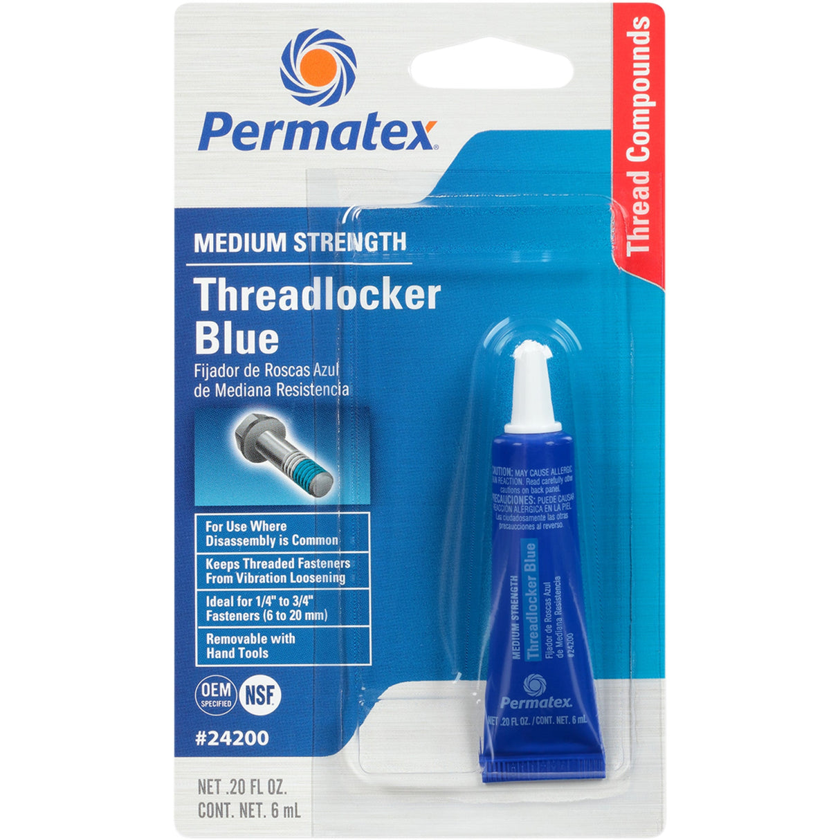 PERMATEX 24200 24200 Threadlocker Blue 242 Threadlocker - Blue - 0.2 U.S. fl oz.