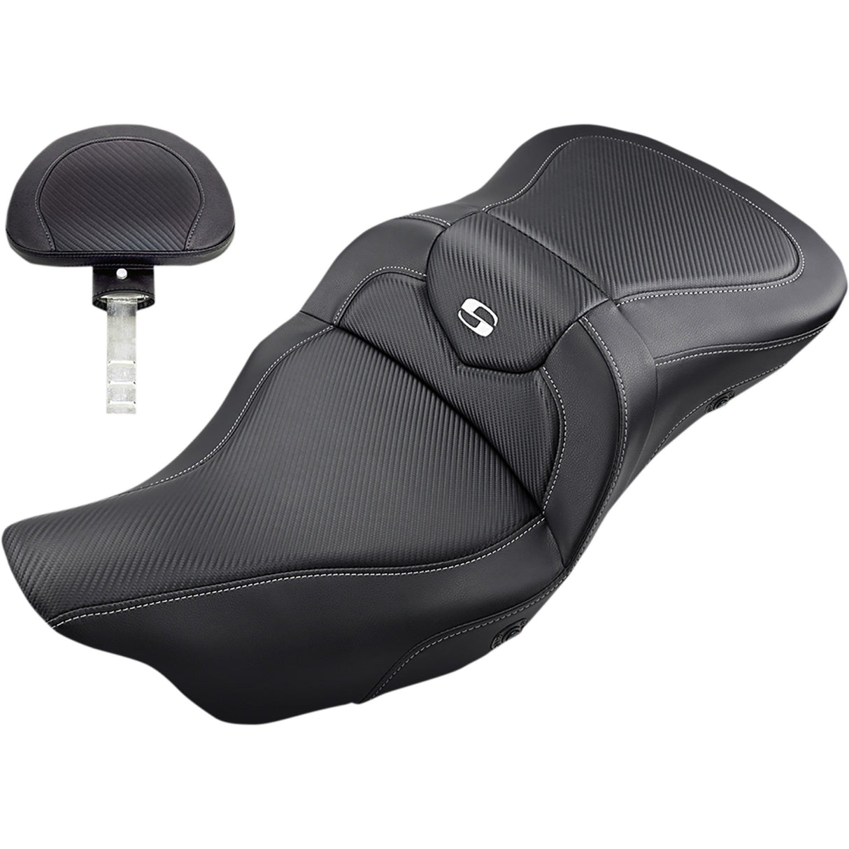 Saddlemen Heated Roadsofa™ Carbon Fiber Seat With Backrest - 808-07B-185BRHC For Harley Touring 2008-2025