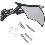 PRO-ONE PERF.MFG. 0640-0246 104230B Billet Aluminum Mirror Mirror - Flame - Side View - Milled - Oblong - Black/Chrome - Right