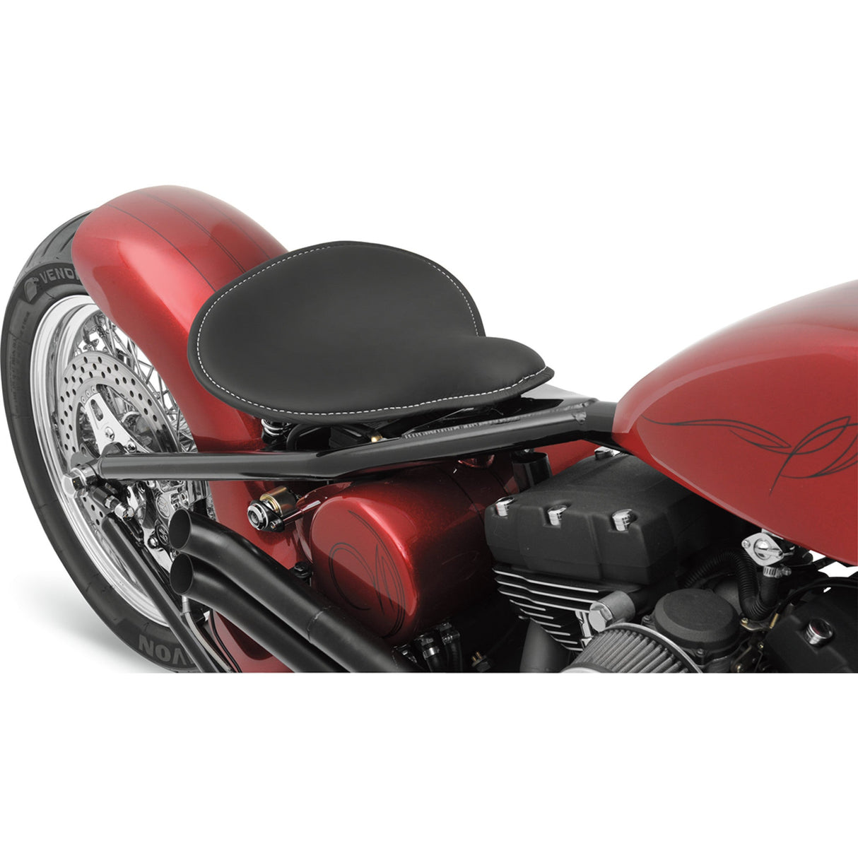 DRAG SPECIALTIES SEATS 0806-0055 Large Low-Profile Spring Solo Seat Spring Solo Seat - Large - Low-Profile - Black w/ White Perimeter Stitch