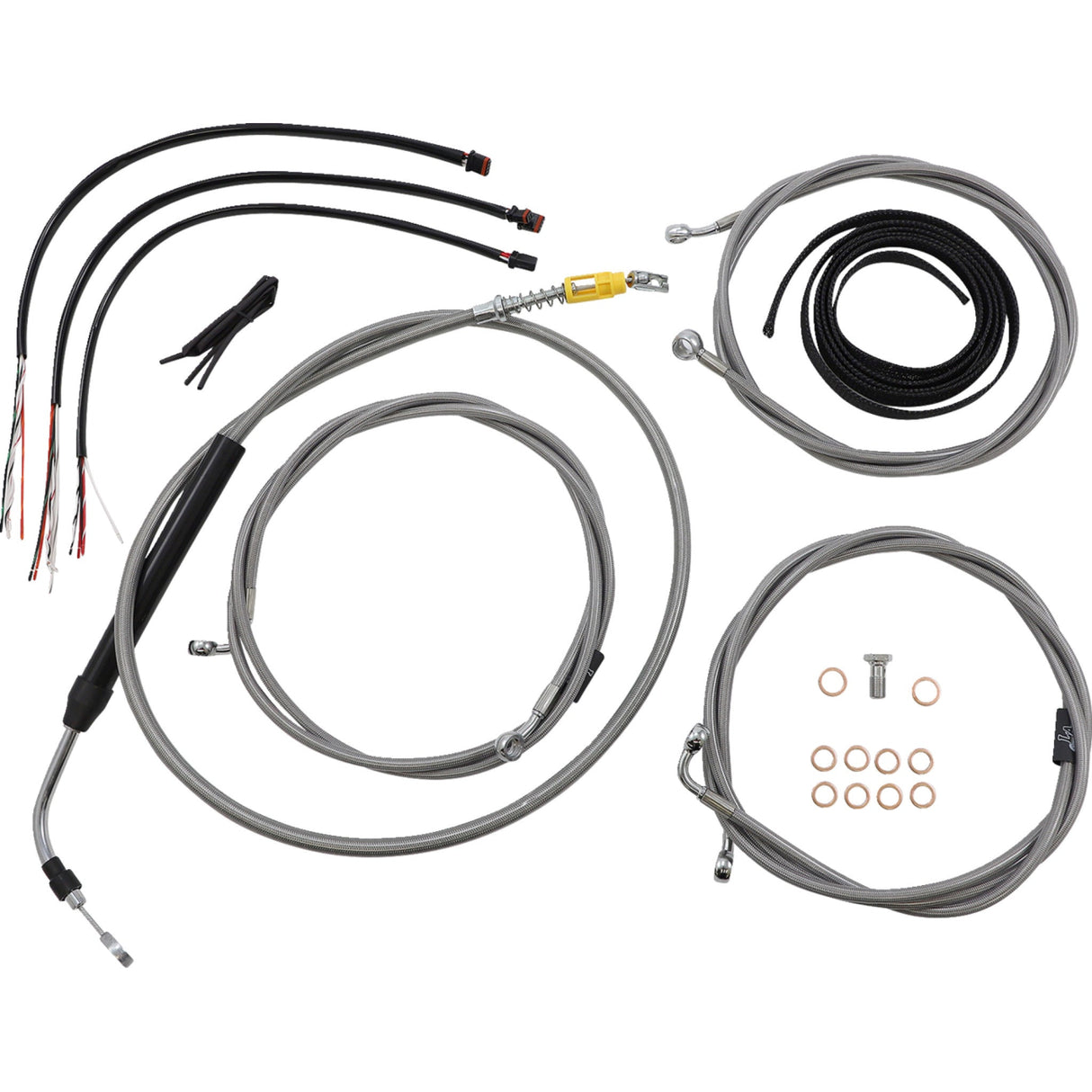 LA Choppers Complete Stainless Braided Handlebar Cable Brake Line Kit — Cable Kit 18"-20" Handlebars - LA-8058KT2-19 For Harley Touring 2021-2022