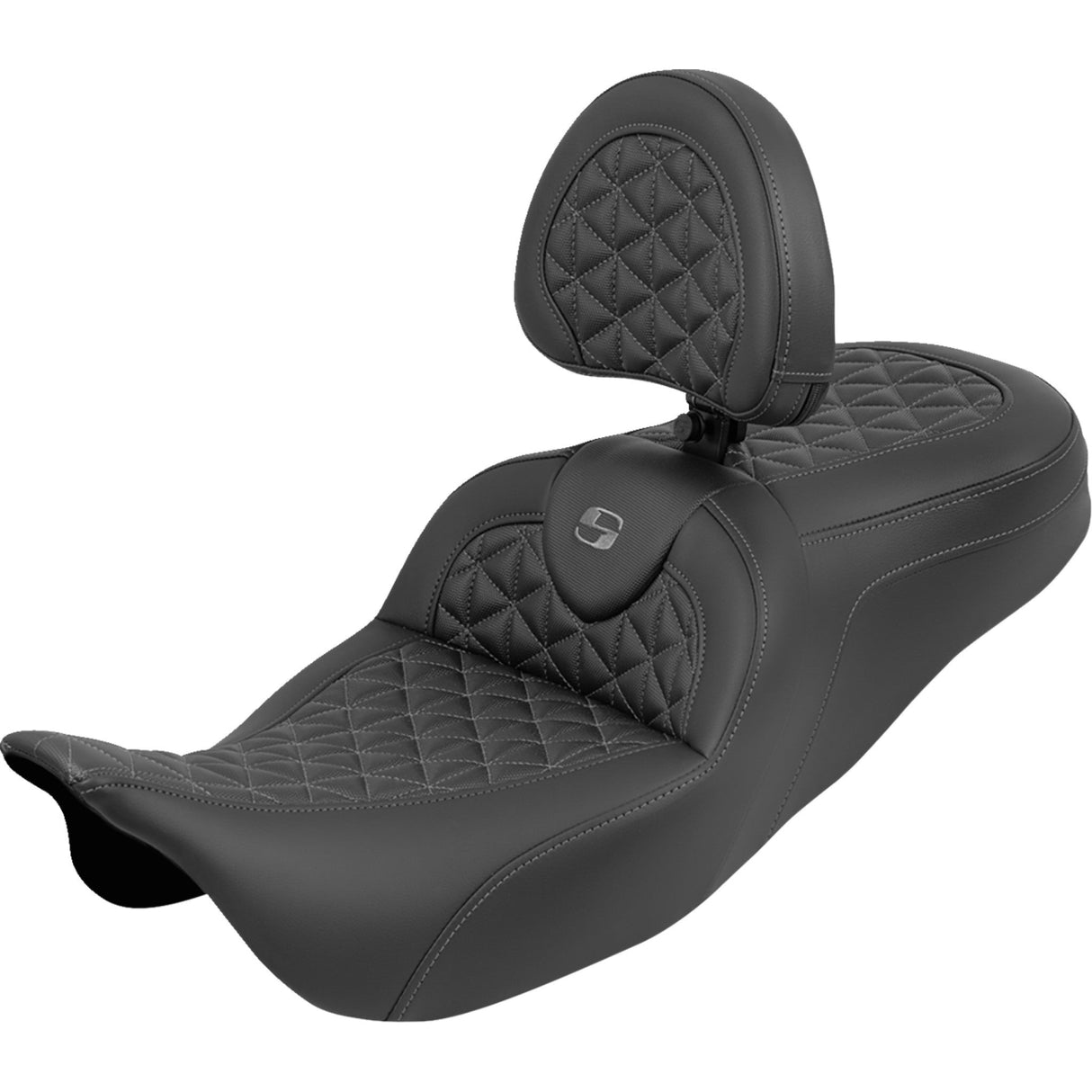 SADDLEMEN 0801-2213 808-07B-210B2 RoadSofa™ Tri Gripper Seat standard reach - gray stitch - w/ backrest - flh/flt '08-'25