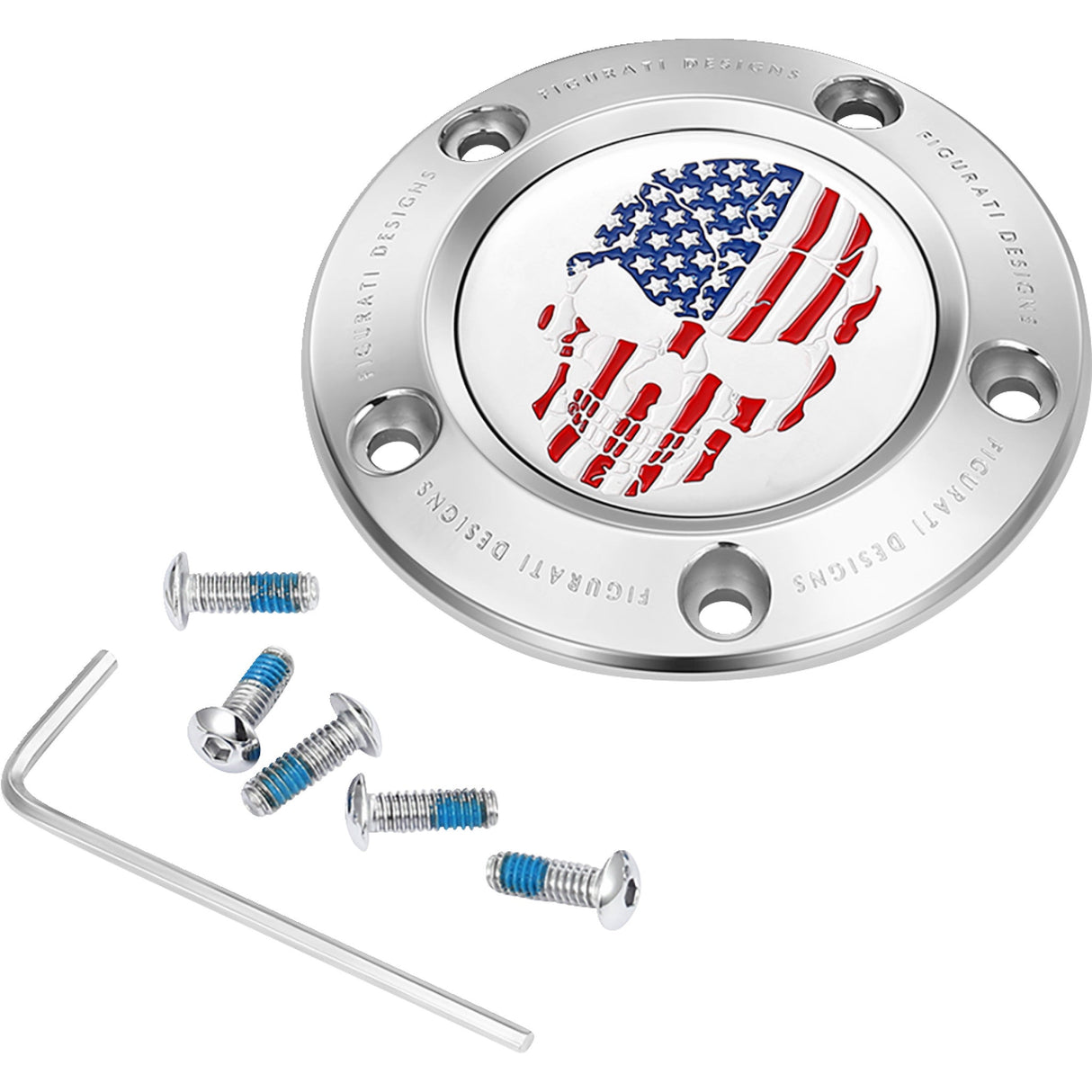 Figurati Designs Timing Cover 5 Hole Skull Stainless Steel - FD24-TC-5H-SS For Harley Motorcycles 1999-2017