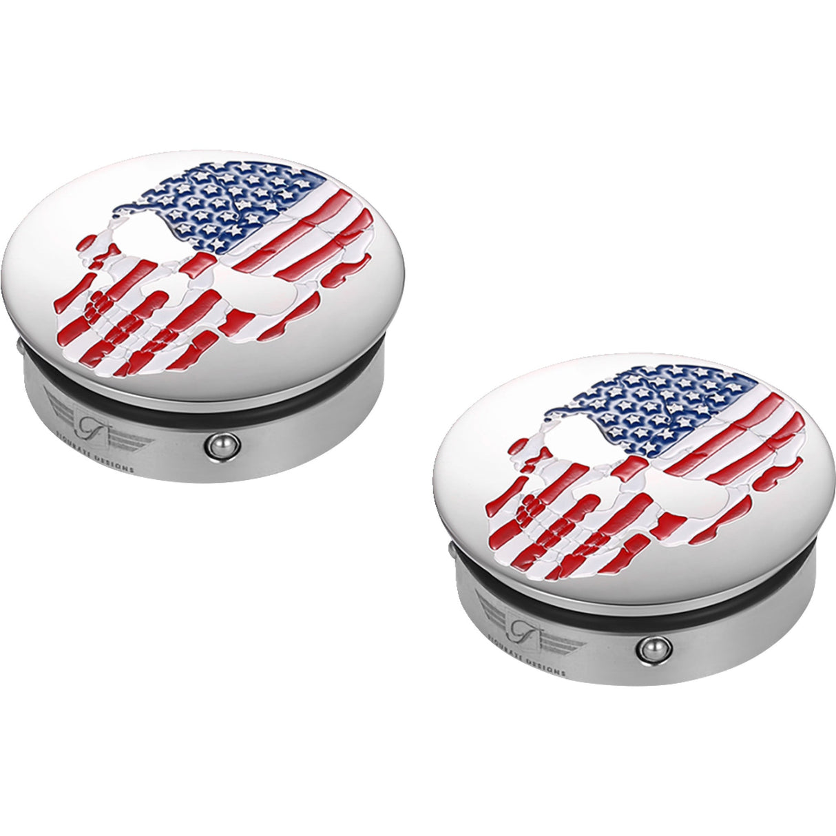 Figurati Designs Swing Arm Covers Red White Blue Flag Skull - FD24-AFSKULL-SS For Harley Motorcycles 1980-2026