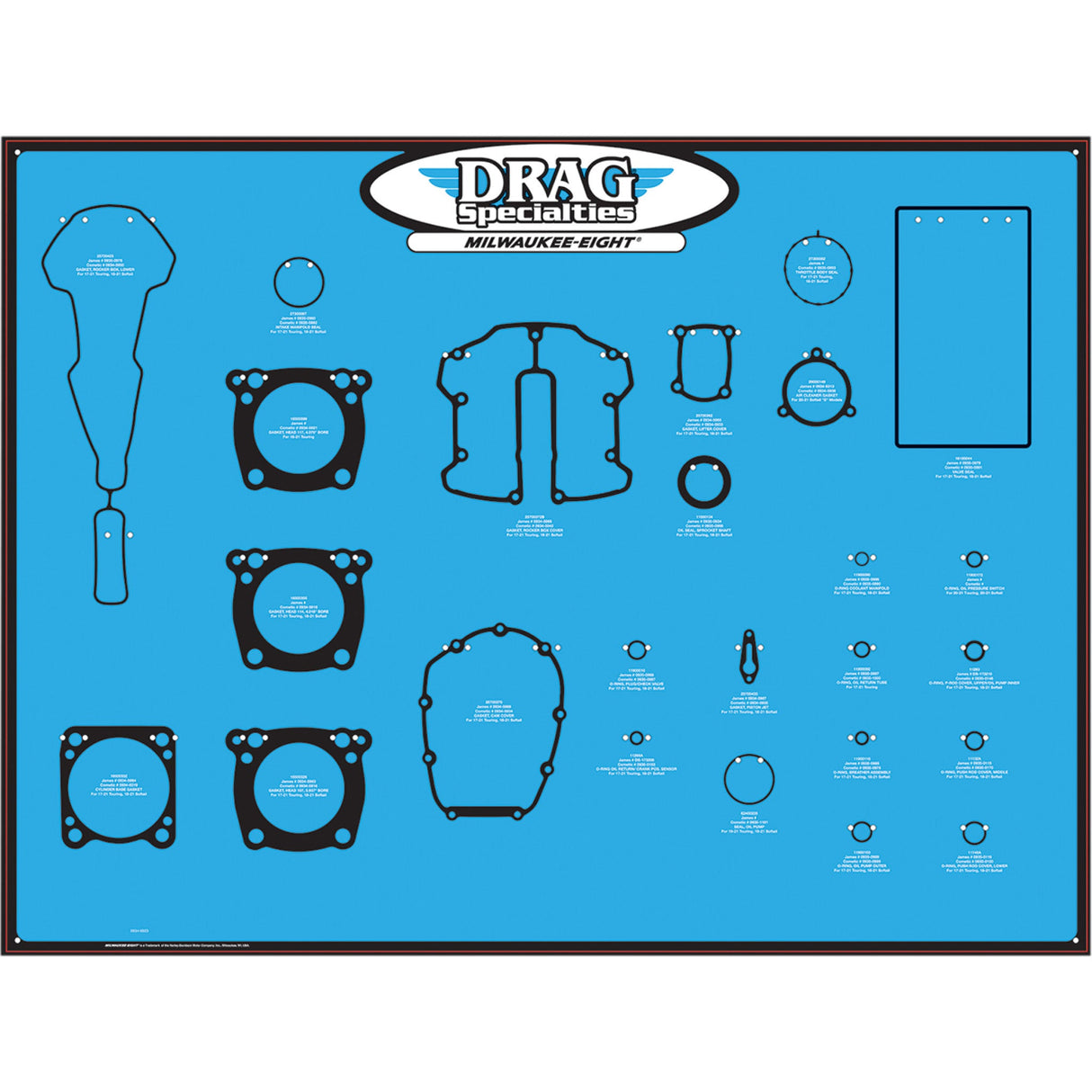 Drag Specialties Gasket Seal And O-Ring Display Board For M8 Motors For Harley Motorcycles 2017-2026