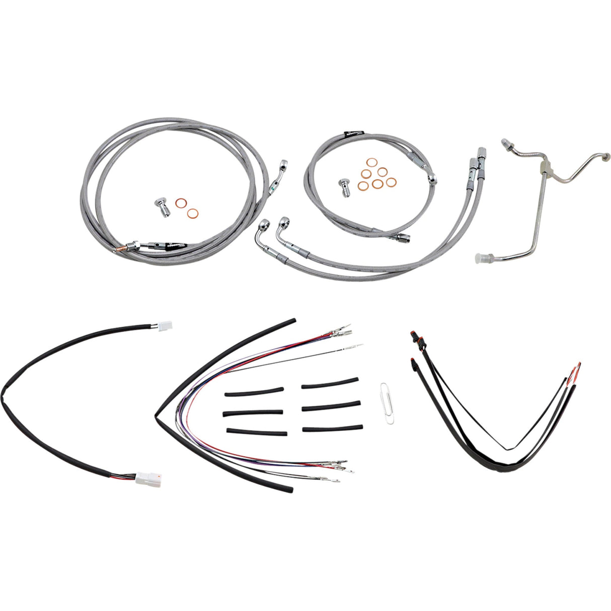 Burly Brand Complete Stainless Braided Handlebar Cable Brake Line Kit 18" Ape Hangers - B30-1157 For Harley Road Glide 2015-2016