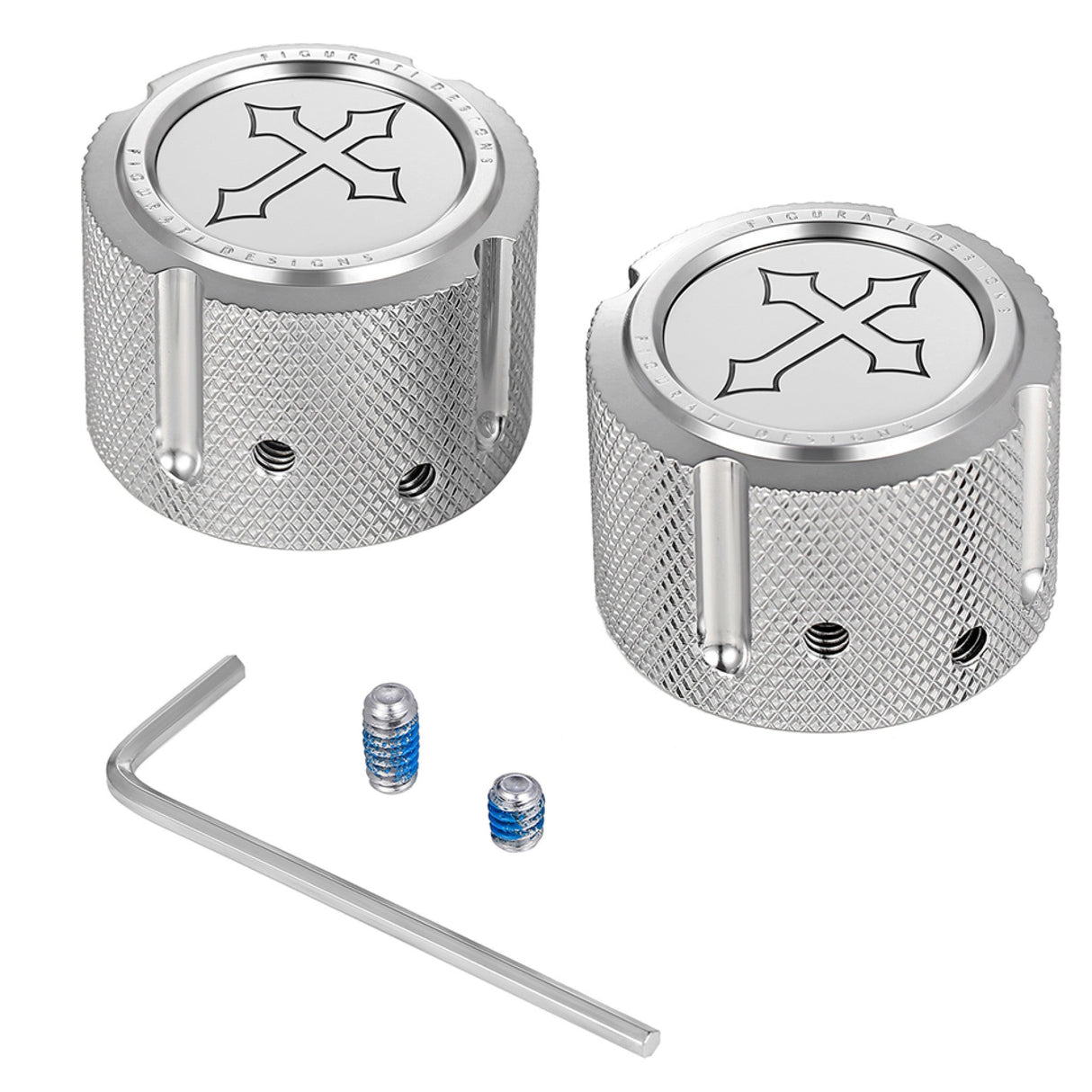 Figurati Designs Front Axle Nut Cover Front Stainless Steel Cross Silver - FD41-FAC-SS For Harley Motorcycles 2002-2022