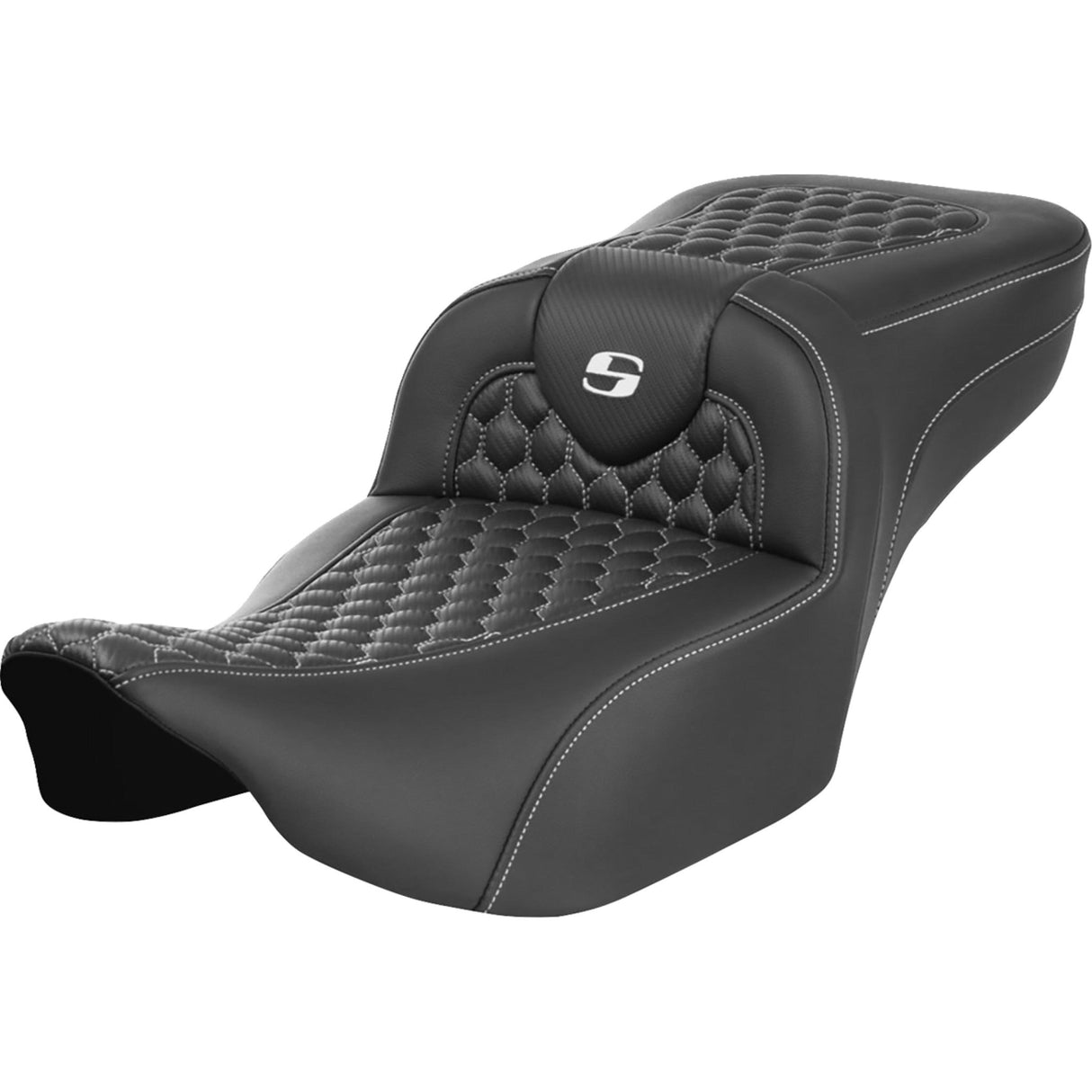 Saddlemen Roadsofa™ Extended Reach Seat Without Backrest Honeycomb White Stitch - 823-07-19006 For Harley Touring 2023-2026