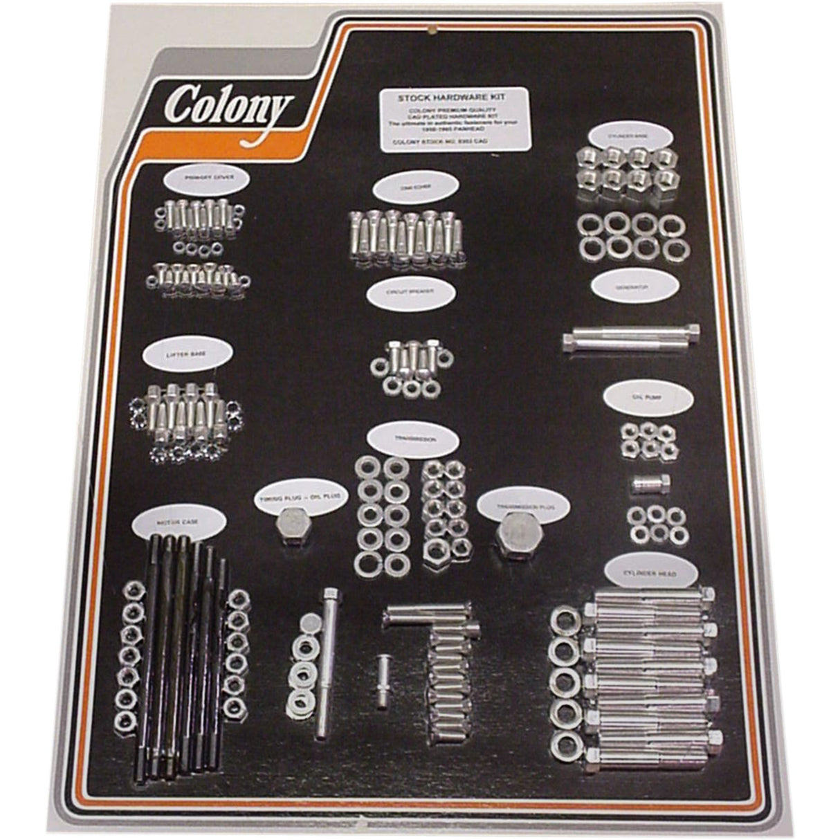 Colony Complete Stock Hardware Kit Stock Motor Cadmium Plated - 8303 CAD For Harley Touring 1958-1965