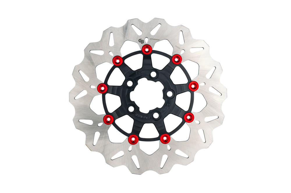 Gbrakes Rotor 11.8" Floating Wave Rear Black RED Buttons - GBDU075 For Harley Touring 2008-2026