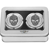 Figurati Designs Front Axle Nut Cover Front Stainless Steel American Flag Skull Contrast Cut Silver - FD27-FAC-SS For Harley Motorcycles 2002-2022