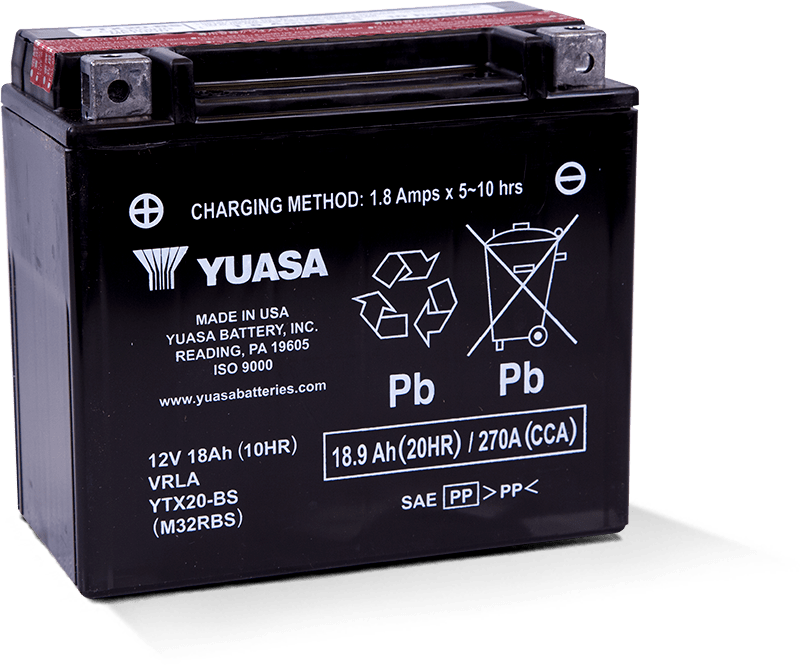 Yuasa Battery YTX20-BS Maintenance Free AGM 12-Volt Battery W Bottle - YUAM32RBS For Harley Sportster / Low / Sport / Softail 1982-1996