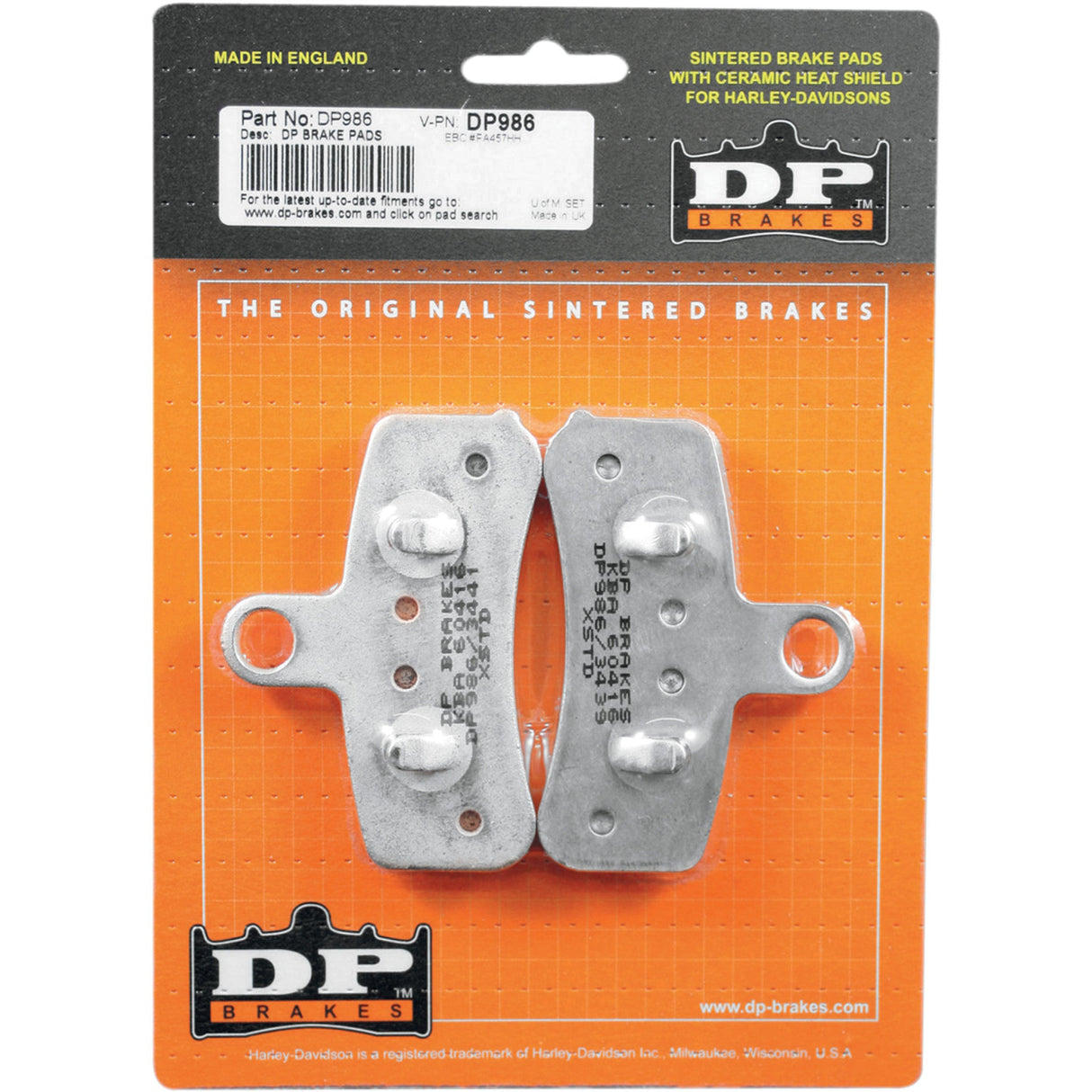 DP Brakes Sintered Metal Harley Buell Brake Pads - DP986 For Harley Motorcycles 2008-2017