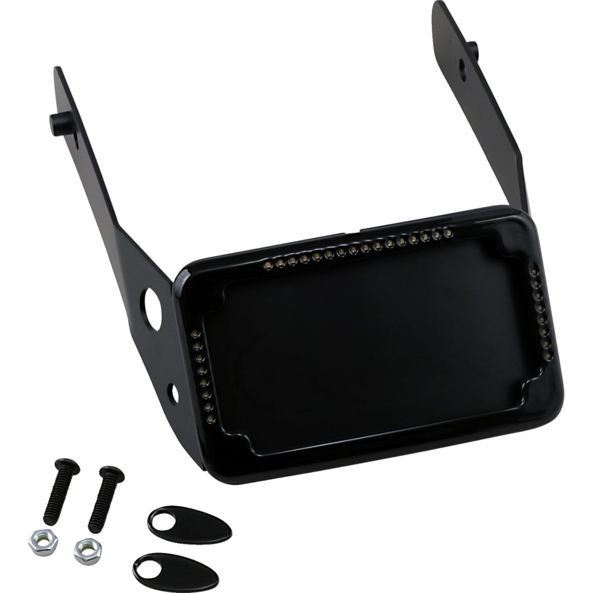 CYCLE VISIONS 2030-0945 CV4651B Curved License Plate Frame and Mount with License Plate Light LP Plate Frame & Mount with Signals - FXDWG - Black