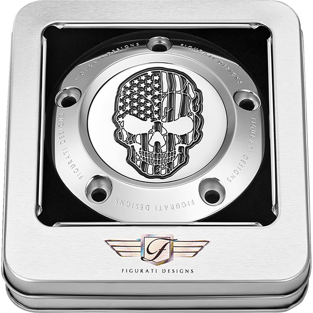 Figurati Designs Timing Cover 5 Hole Skull Contrast Cut Stainless Steel - FD27-TC-5H-SS For Harley Motorcycles 1999-2017
